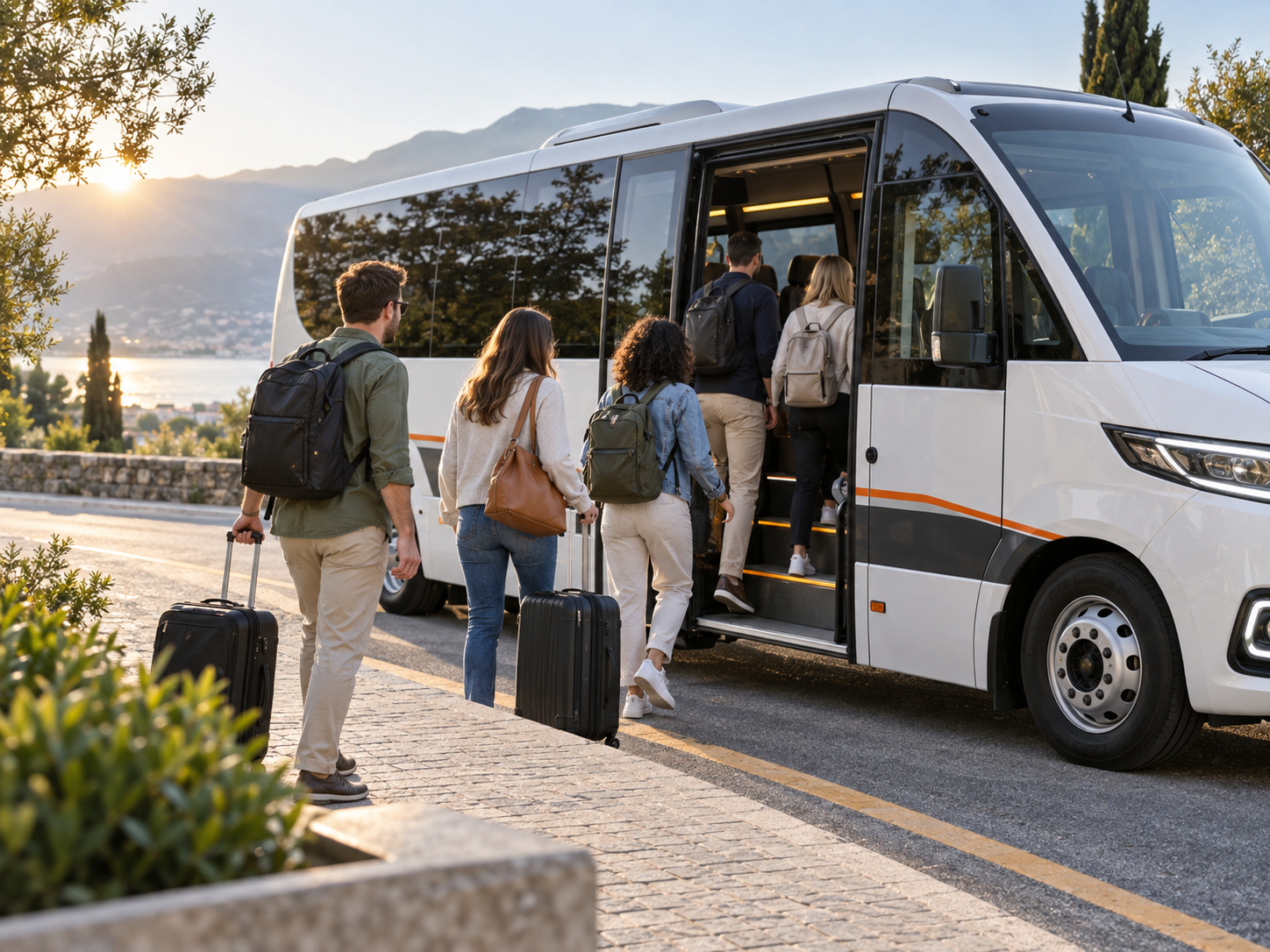 Viajantes embarcando para uma viagem em grupo